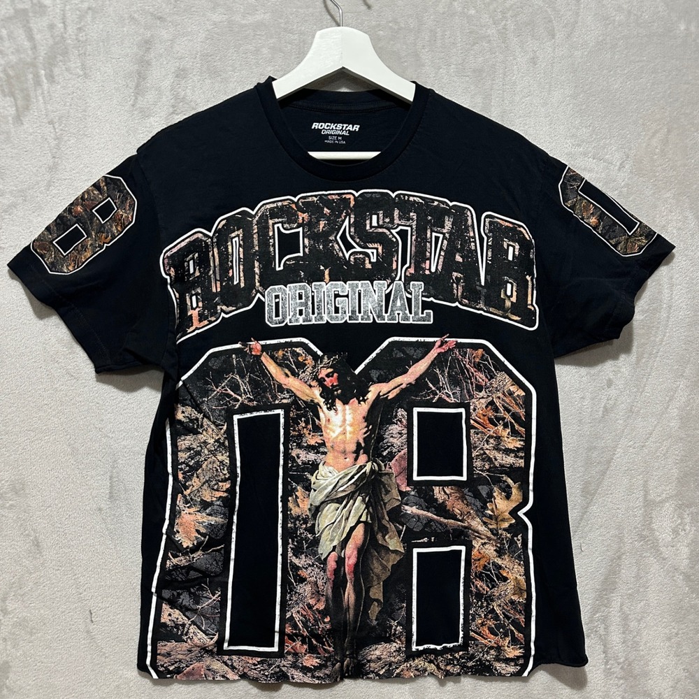 Rockstar Original Mens Black Jesus Camo Graphic T-Shirt Size M Made in USA